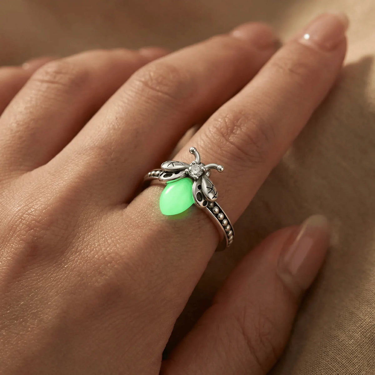 🔥Firefly Glow Ring S925 Silver – ✨Luminous Nature-Inspired Zircon Ring for Women | Cute Night Glow Jewelry Gift for Her