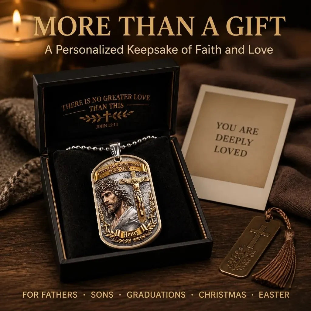 🔥HOT SALE🔥💥🏆Personalized "Greater Love" 3D Jesus Dog Tag Necklace ✝️❤️