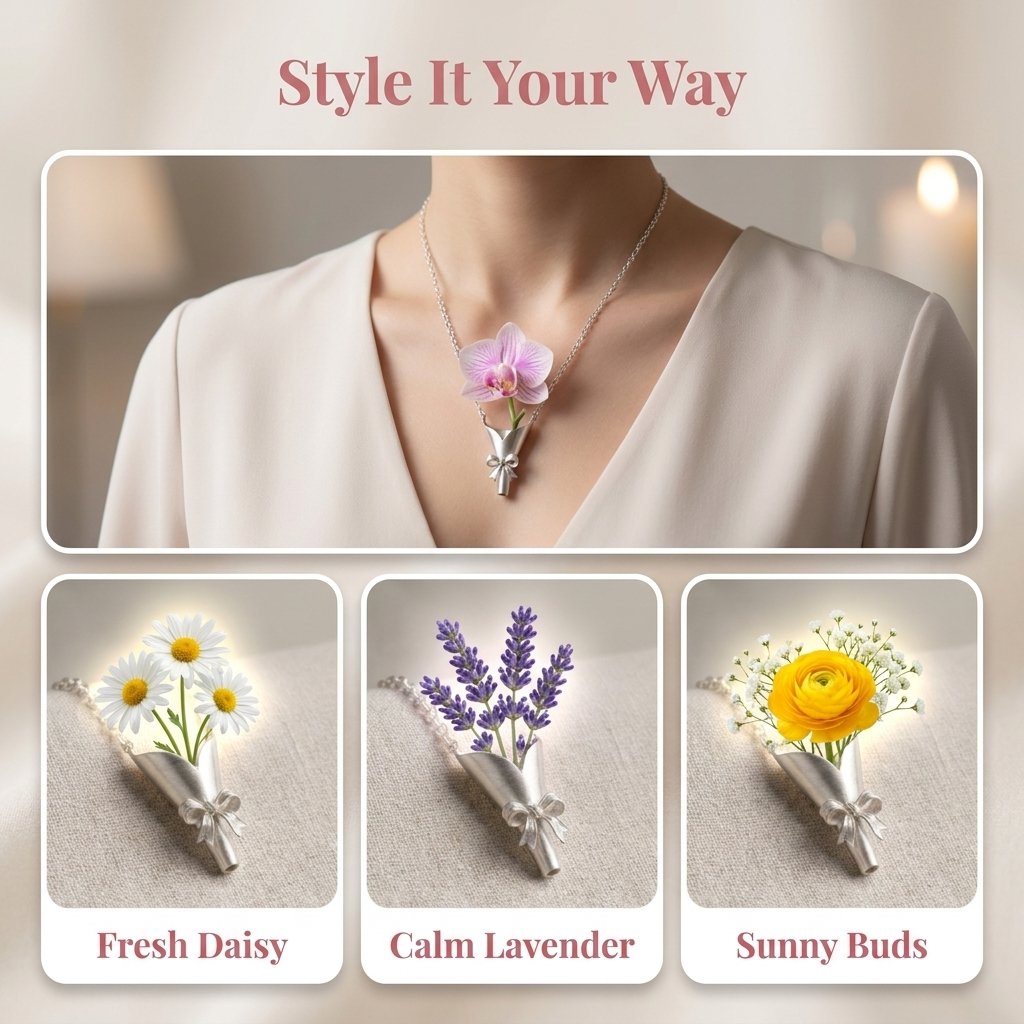 🔥HOT SALE🔥💐Wearable Vase Necklace, Mini Bouquet Pendant with Bow🎀, Real Flower Container Necklace, Romantic Commemorative Jewelry Gift, A Gift for Her🌷