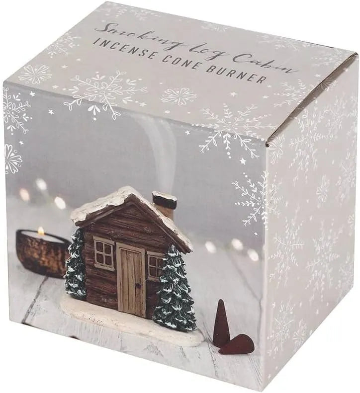 Log Cabin Snowy Winter Incense Cone Burner