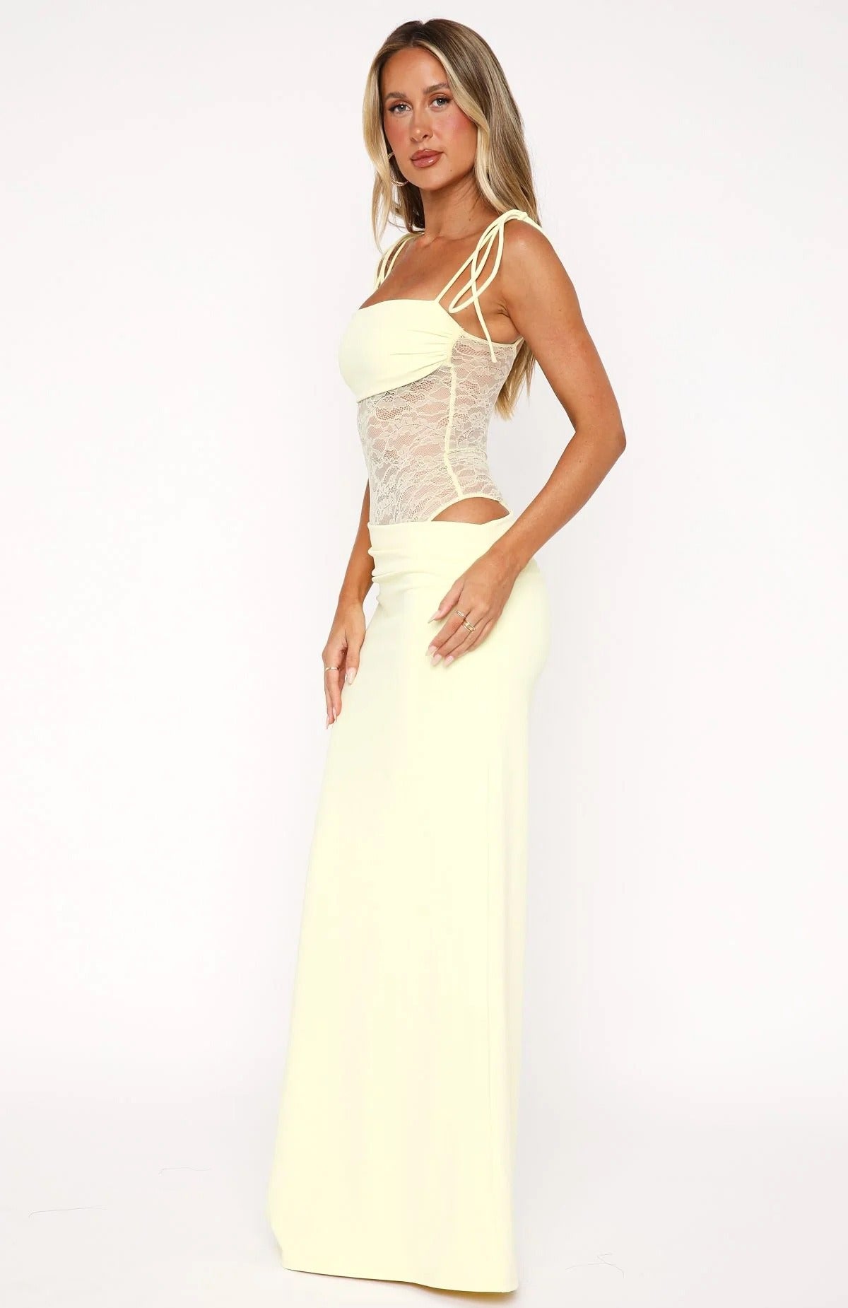 Lace Camisole Tied Rope Waist Revealing Dress
