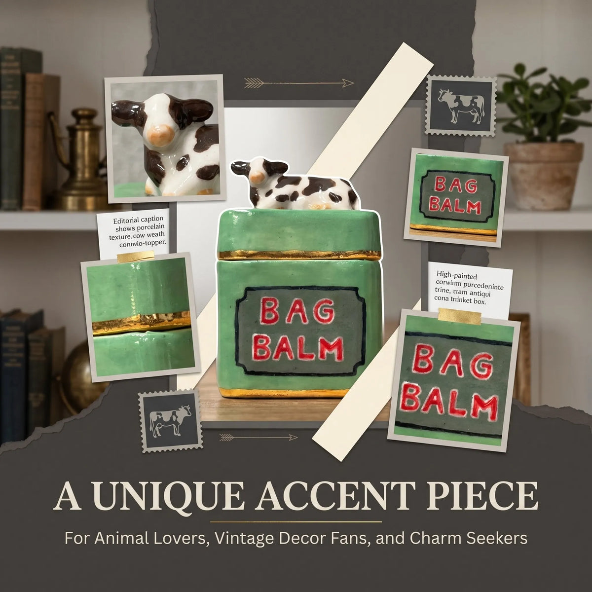 🐄 Mini Cow-Topped Ceramic Trinket Box – A Tiny, Adorable Collectible