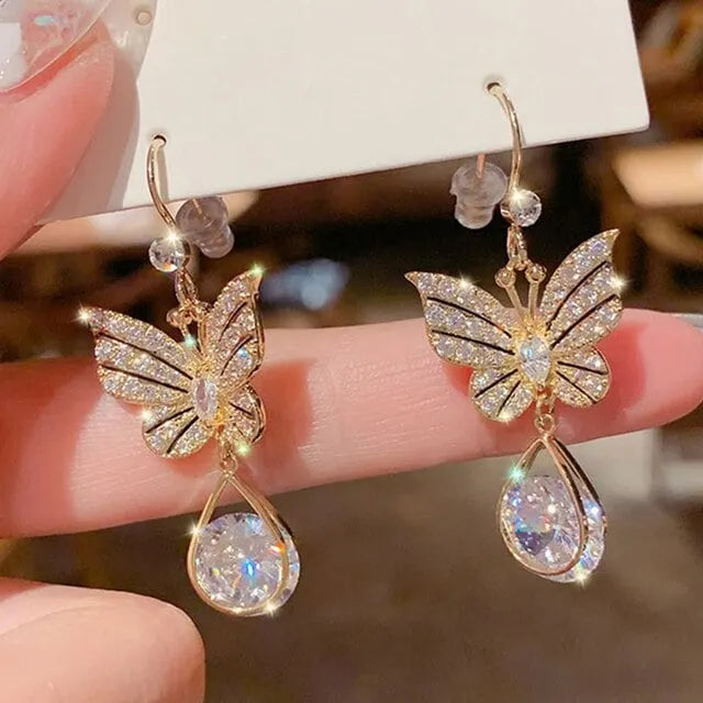Fashionable and lovely transparent crystal butterfly earrings