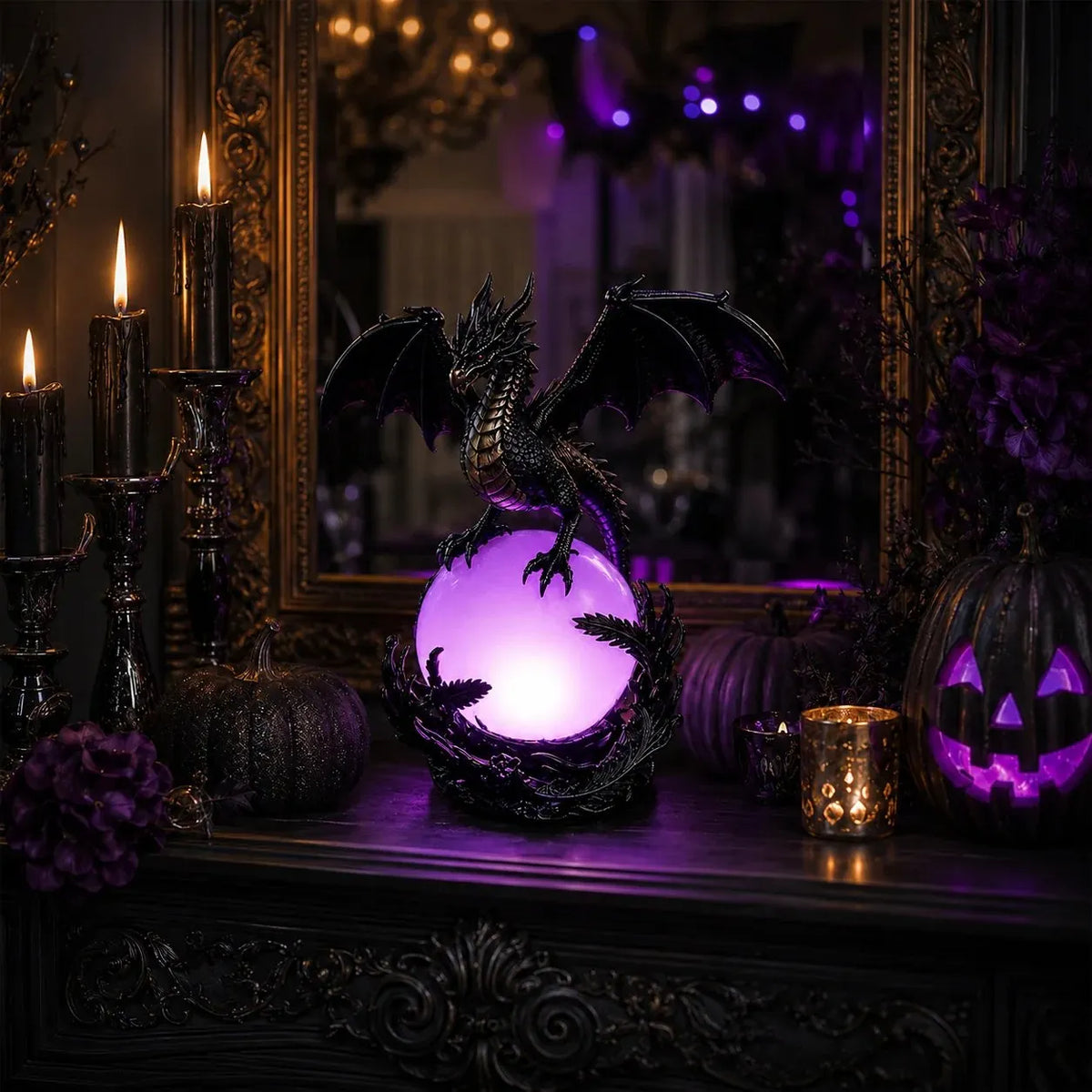 🎉🔮Gothic Dragon LED Crystal Ball Lamp for Dark Aesthetic Decor