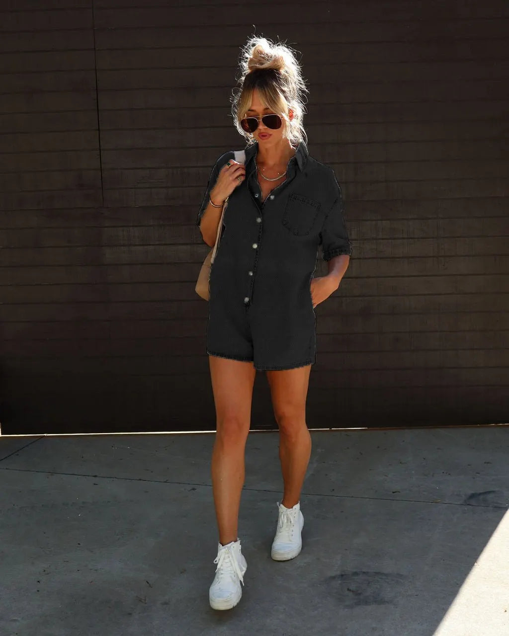 Short Sleeve Denim Romper