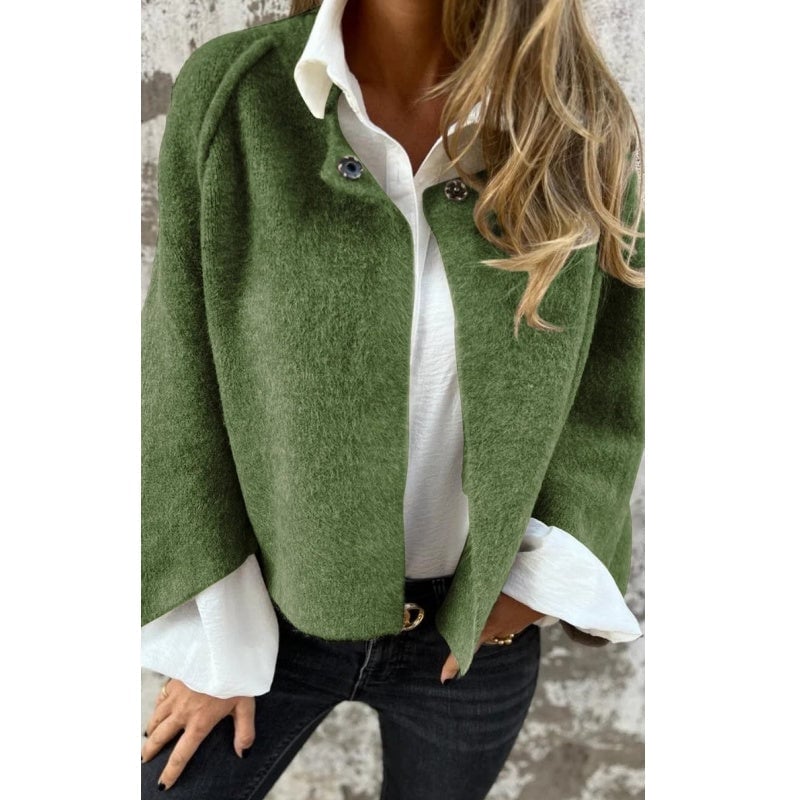 Women's Round Neck Woolen Long Sleeve Coat