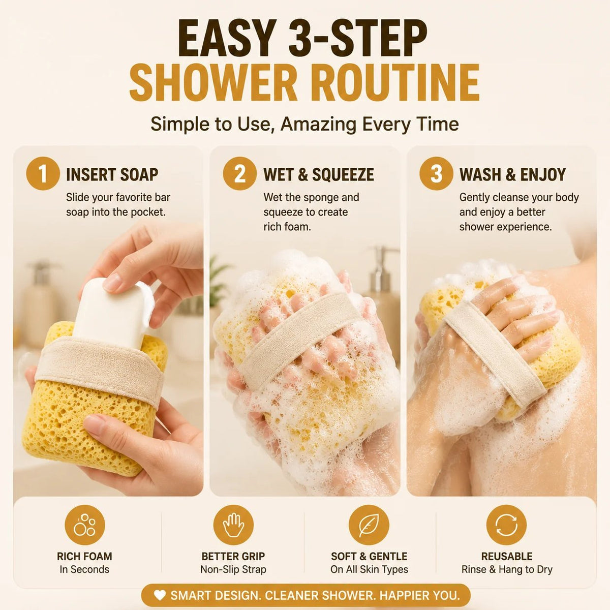 🎉Soft Soap Pocket Sponge – The Easy Way To Create More Shower Foam