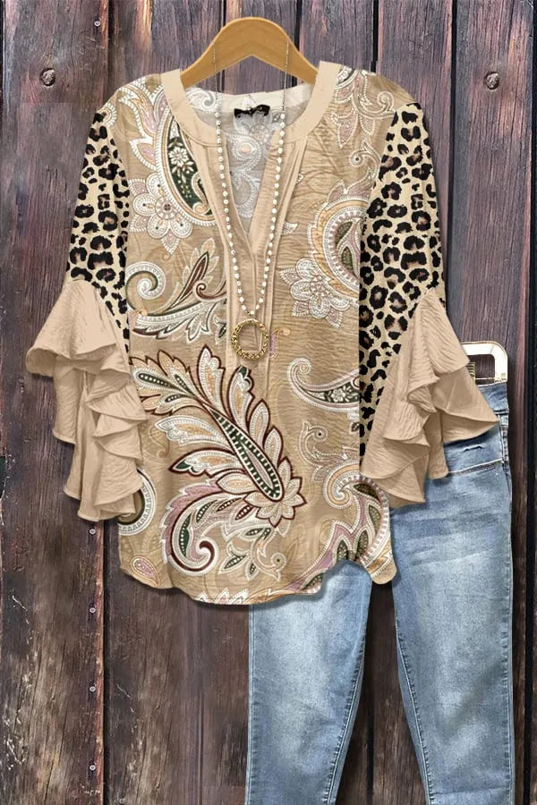Floral Print Ruffle Bell Sleeve Top