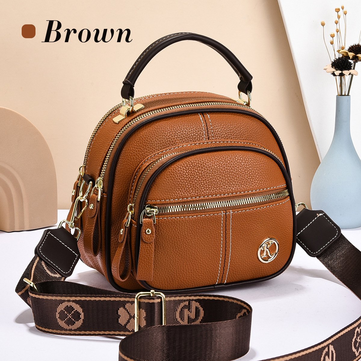 Multifunctional Compartments Adjustable Leather Crossbody Bag