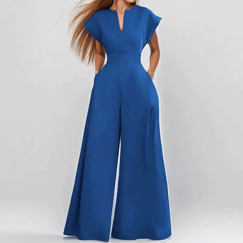 Women's Cap Sleeve Wide Leg Solid Color Jumpsuits