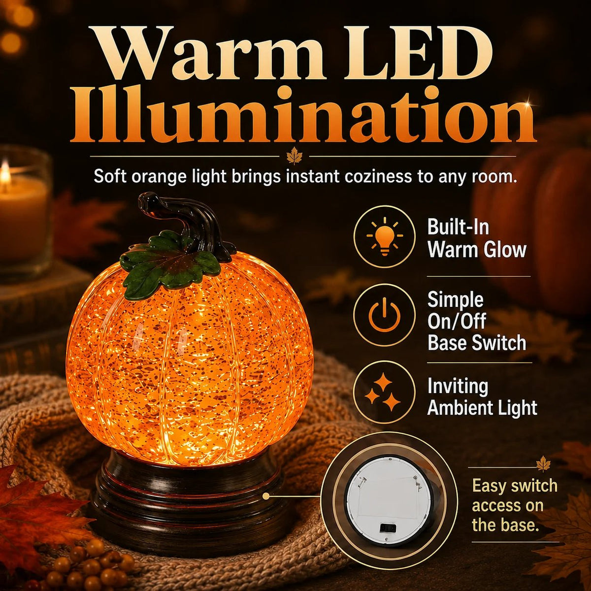 🎉 🎃Glitter Lighted Pumpkin Snow Globe