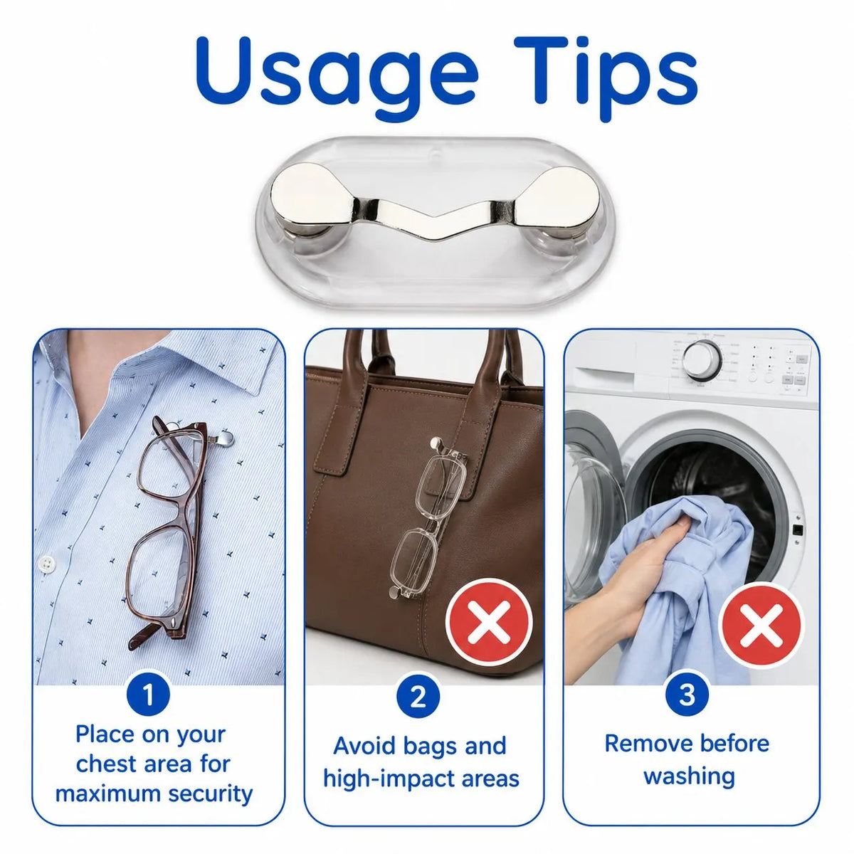 🧲 Magnetic Eyeglass Holder Clip, Universal Glasses Hanger for Readers, Blue Light Glasses & Sunglasses, No More Lost Eyewear