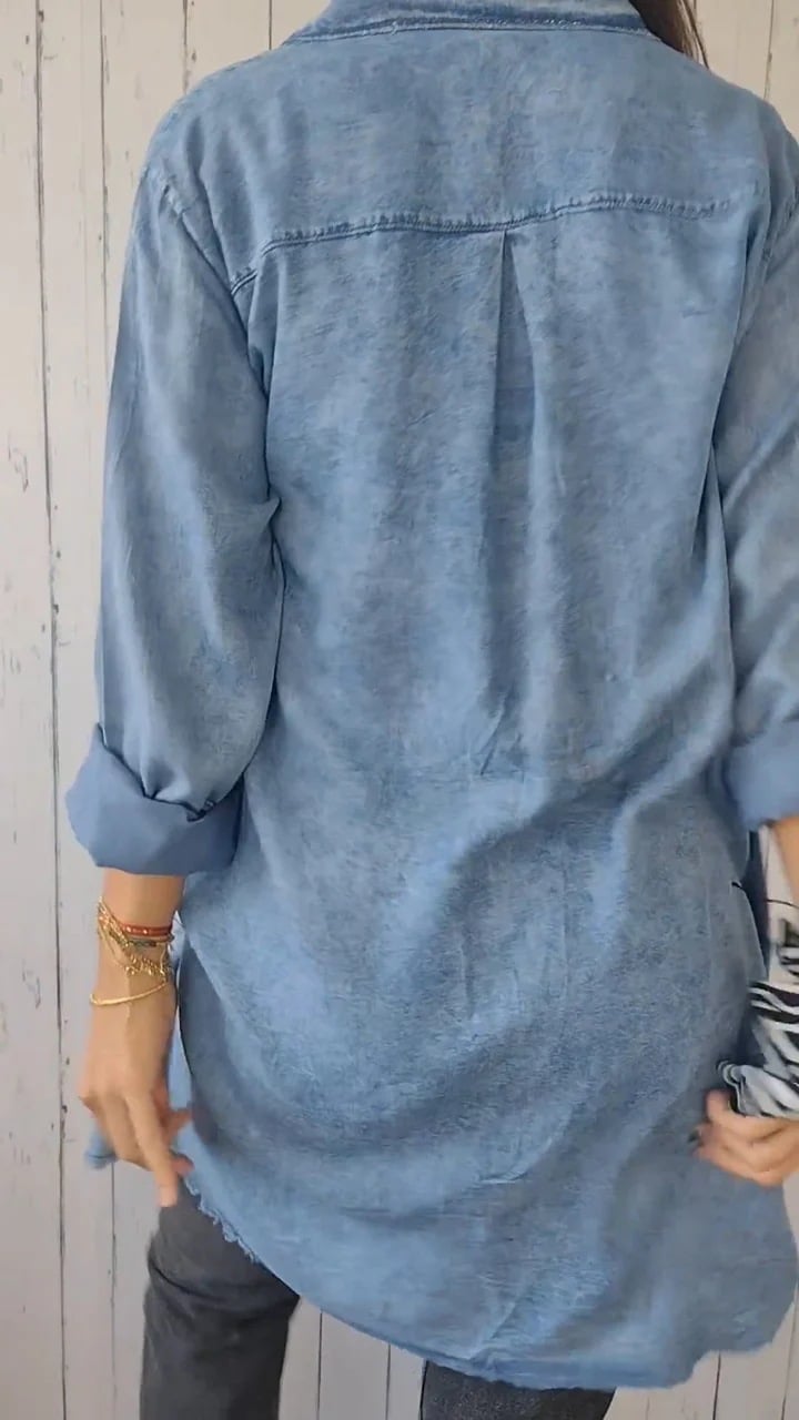 Fashionable and Versatile Long-sleeved Lapel Denim Jacket