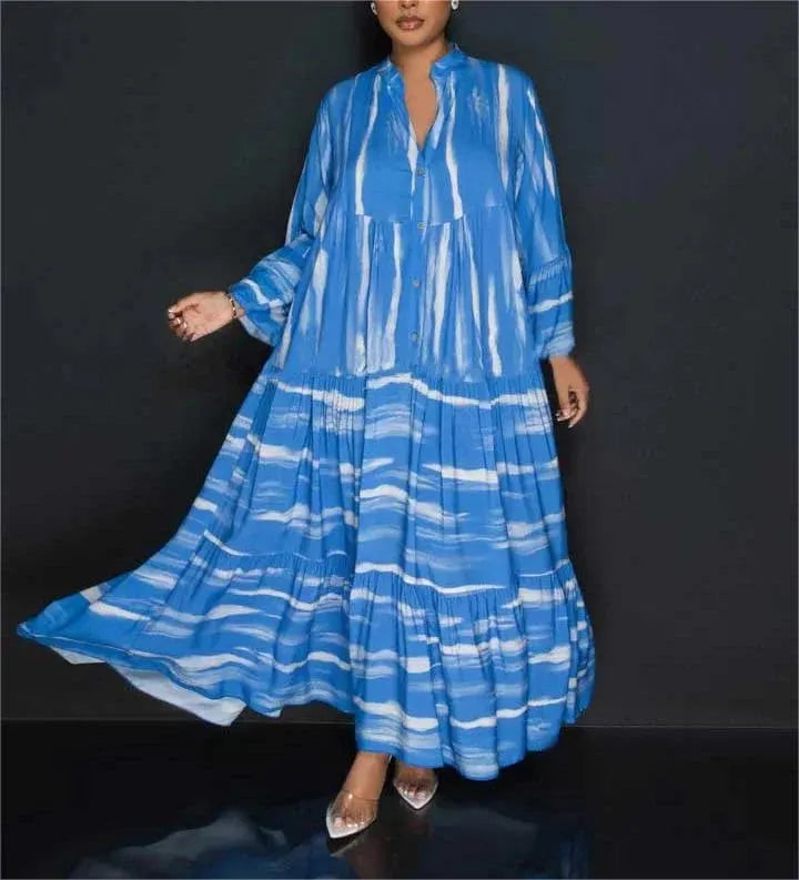 Printed ruffle hem maxi dress 🔥 (Buy 2 Free Shipping)