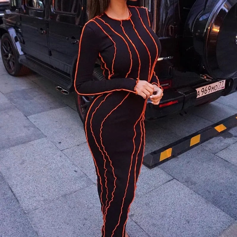 Autumn and Winter Sunken Stripe round Edge Dress Women's Clothing