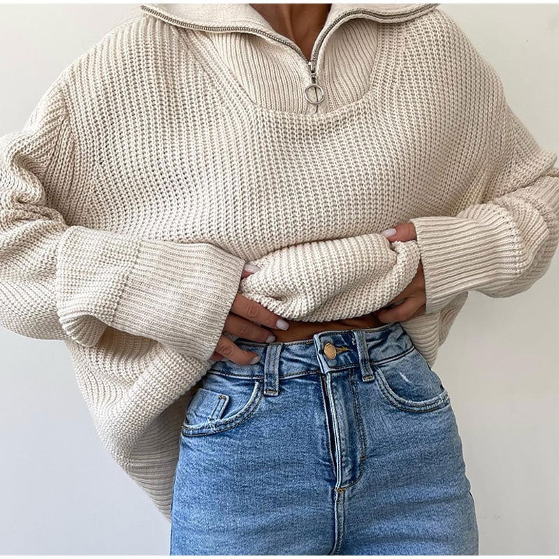 Zip-up Lapel Sweater