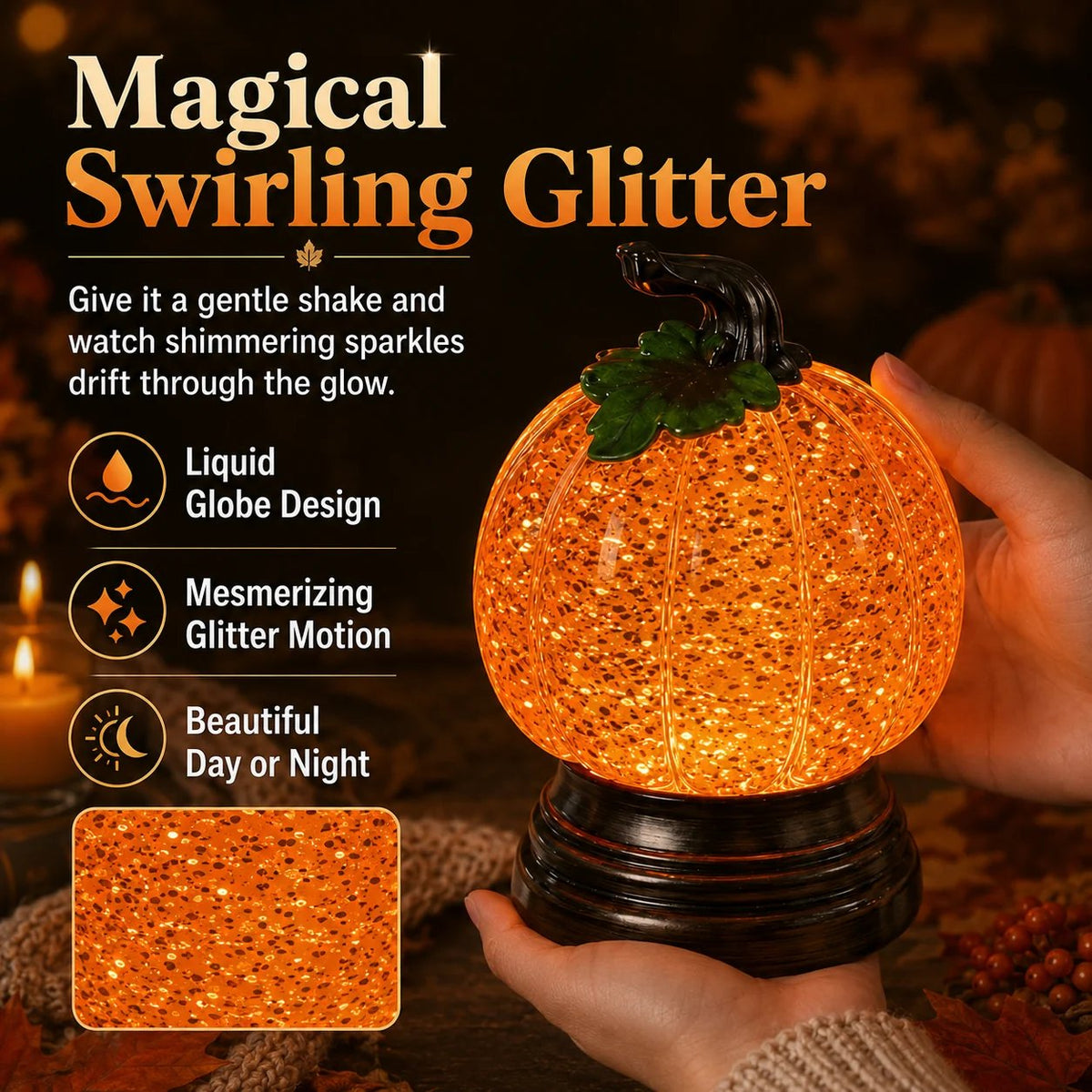 🎉 🎃Glitter Lighted Pumpkin Snow Globe