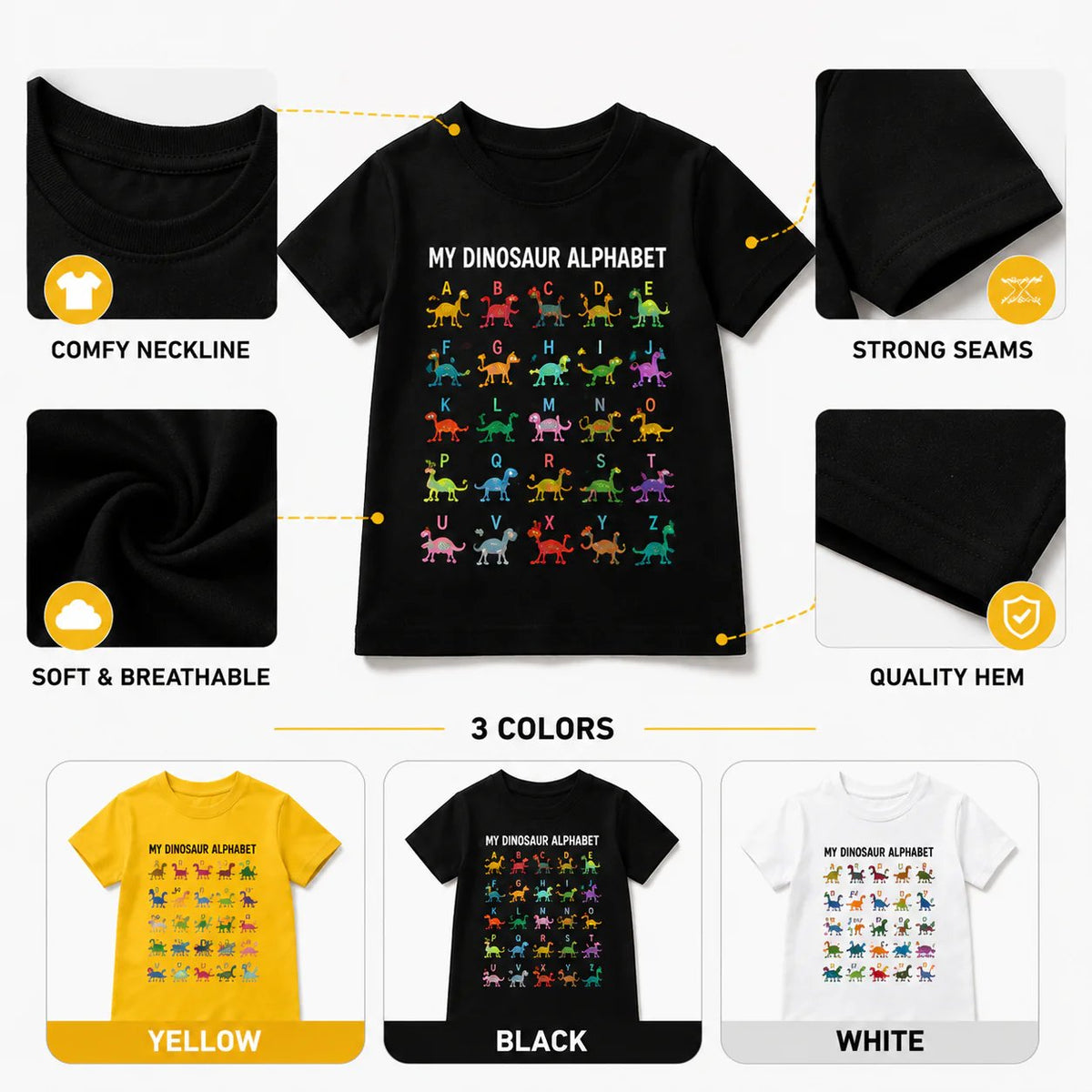 🔥 HOT SALE 🔥Boys Dinosaur Alphabet Tee🦖