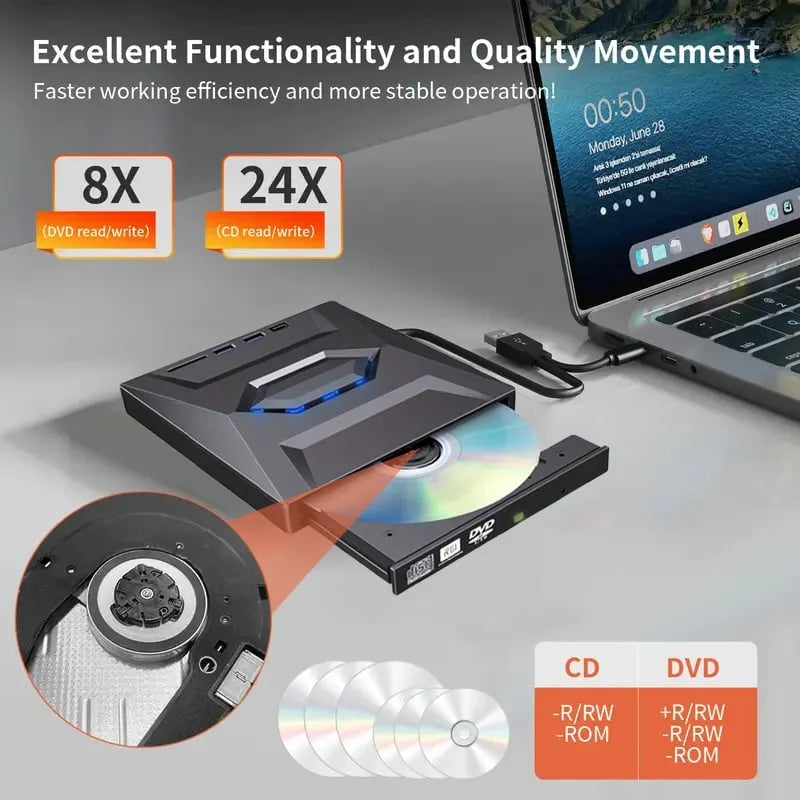 🔥 HOT SALE 🔥Retro Laptop CD DVD Player USB C 3.0 Portable CD Burner