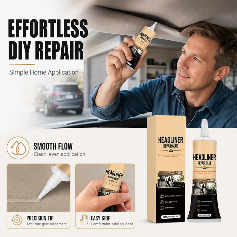 🔥HOT SALE🔥49K+ Sold 🚗 Waterproof Car Headliner Repair Glue, High Strength Adhesive for Sagging Car Ceiling & Interior