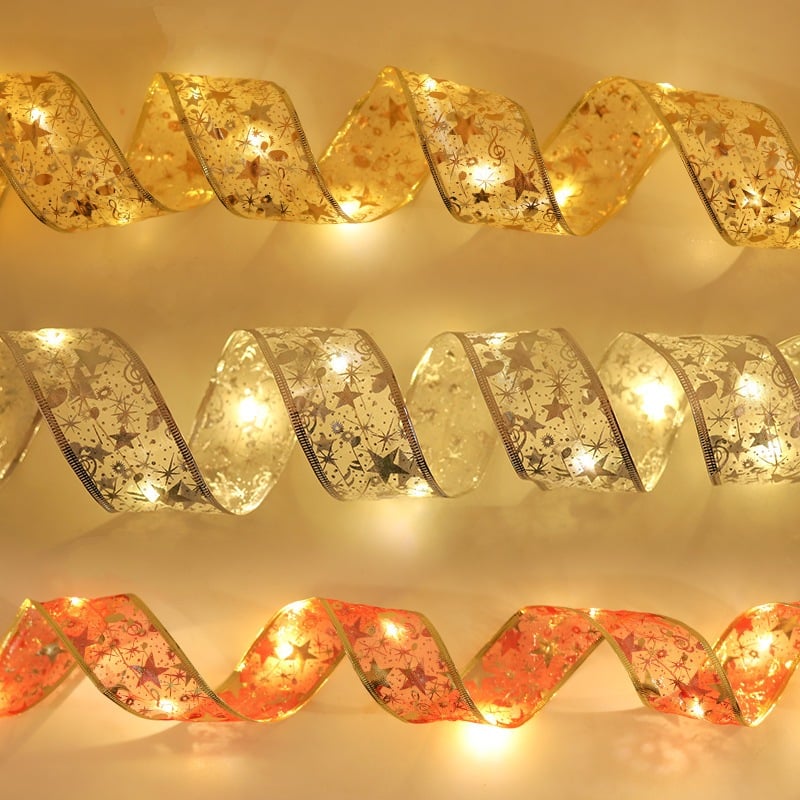 🖤Black Friday Deal 49% OFF🎊 - Christmas Double Sided Hot Stamping Glowing Ribbon Lights