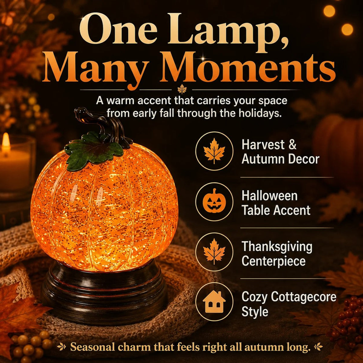 🎉 🎃Glitter Lighted Pumpkin Snow Globe