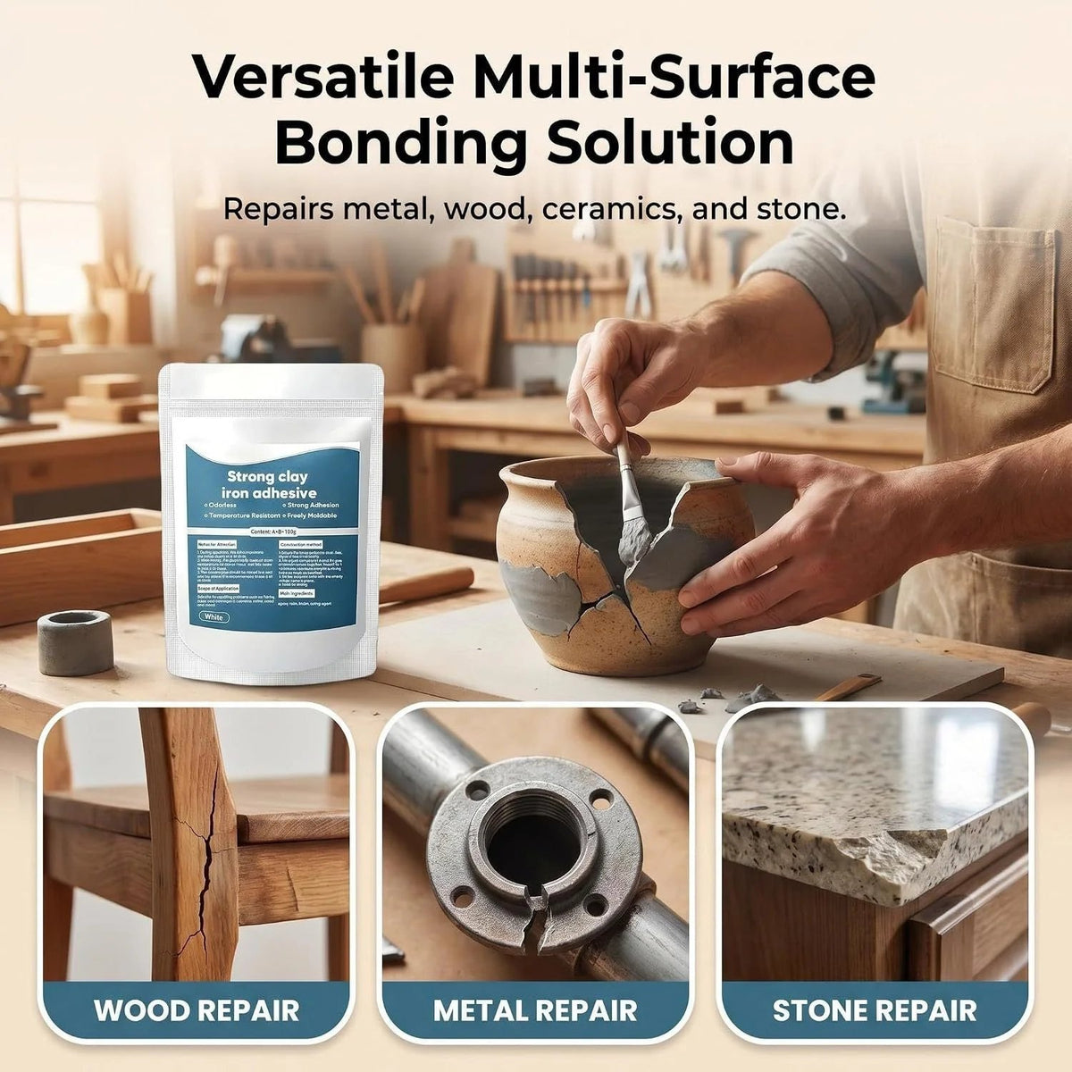 Steel Reinforced Epoxy Putty - Permanent Repair for Metal, Wood & Concrete