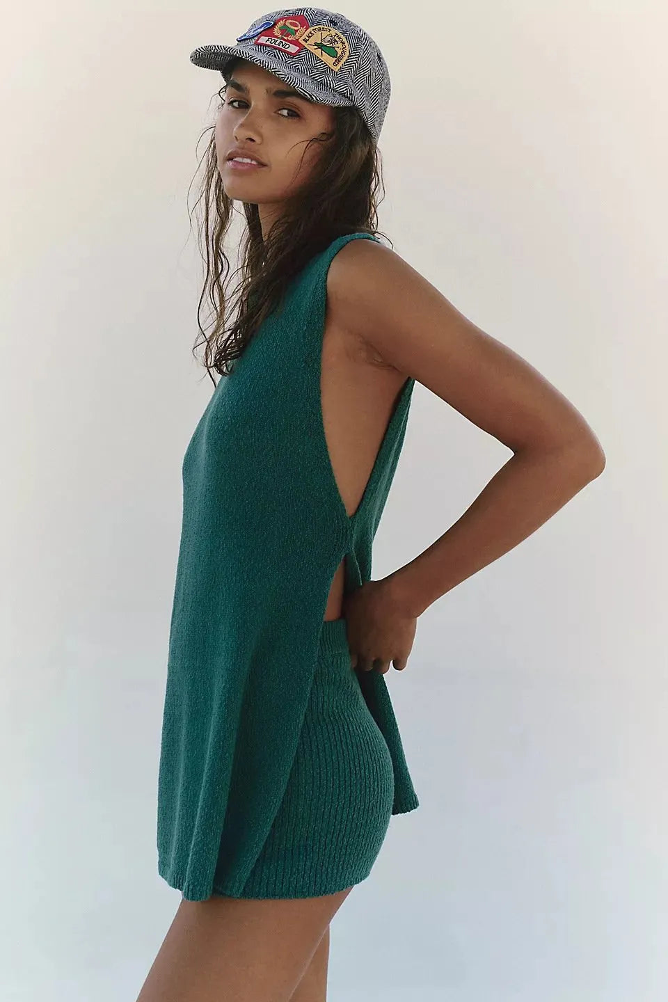 Women's Solid Color Knit Tank Top & Shorts Two-piece Set