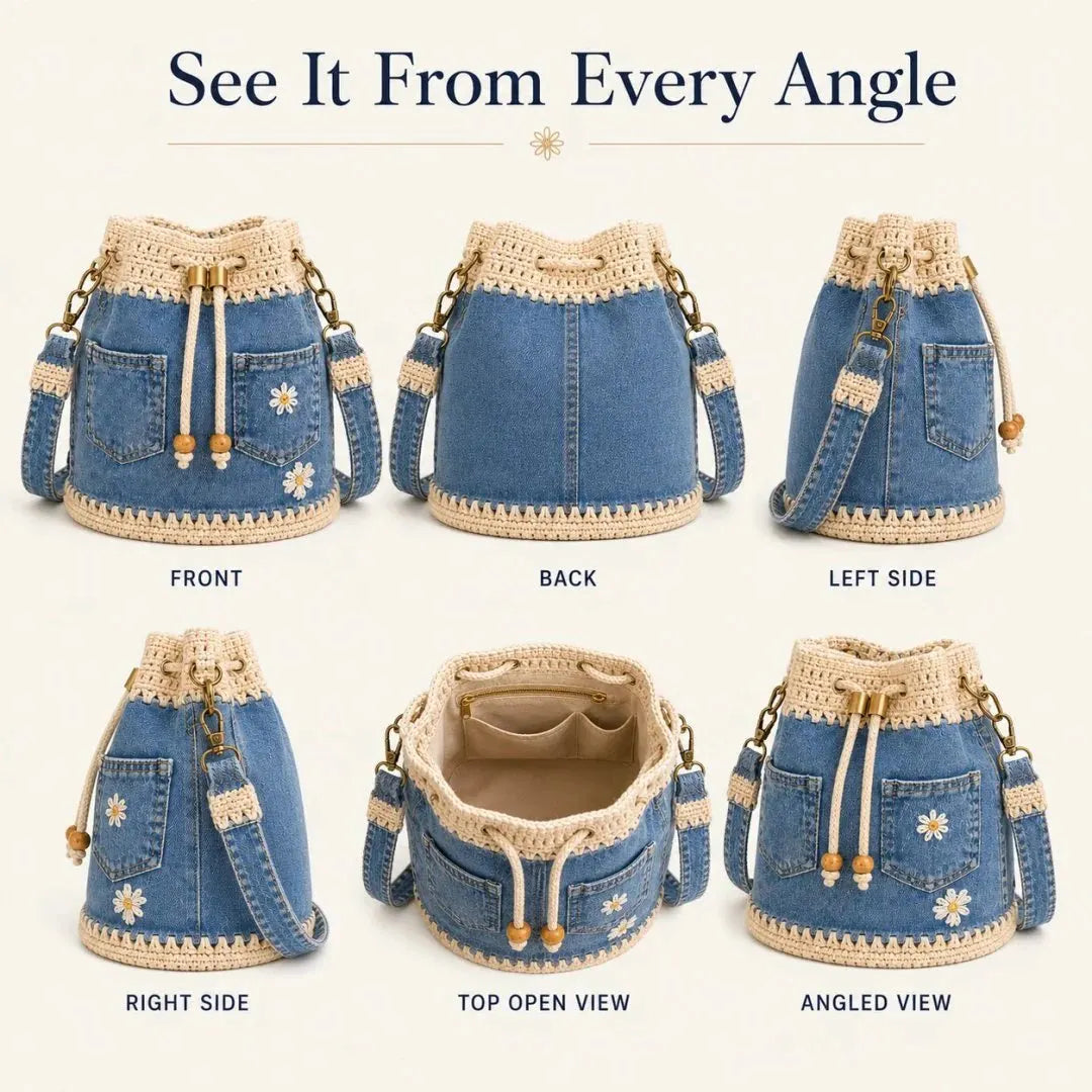 🎉Free Shipping🔥Bestselling 2026! 49% Off!✨👜Handmade Crochet Denim Bucket Bagw