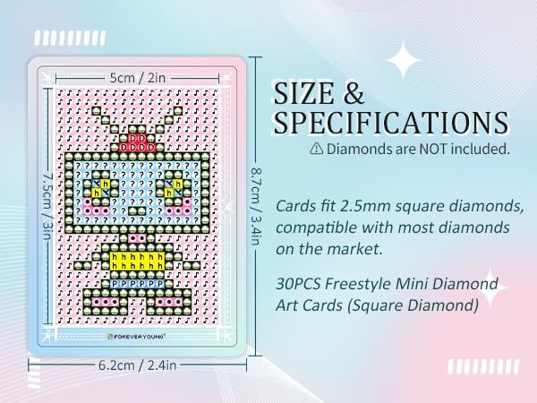 Turn Leftover Drills Into Art | Freestyle Mini Diamond Art Cards, 30PCS Cute Pixel DIY Craft Cards for Diamond Painting Lovers