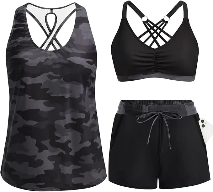 ⏰LAST DAY 57% OFF - 3 Piece Tankini with Shorts🔥Buy 2 Free Shipping