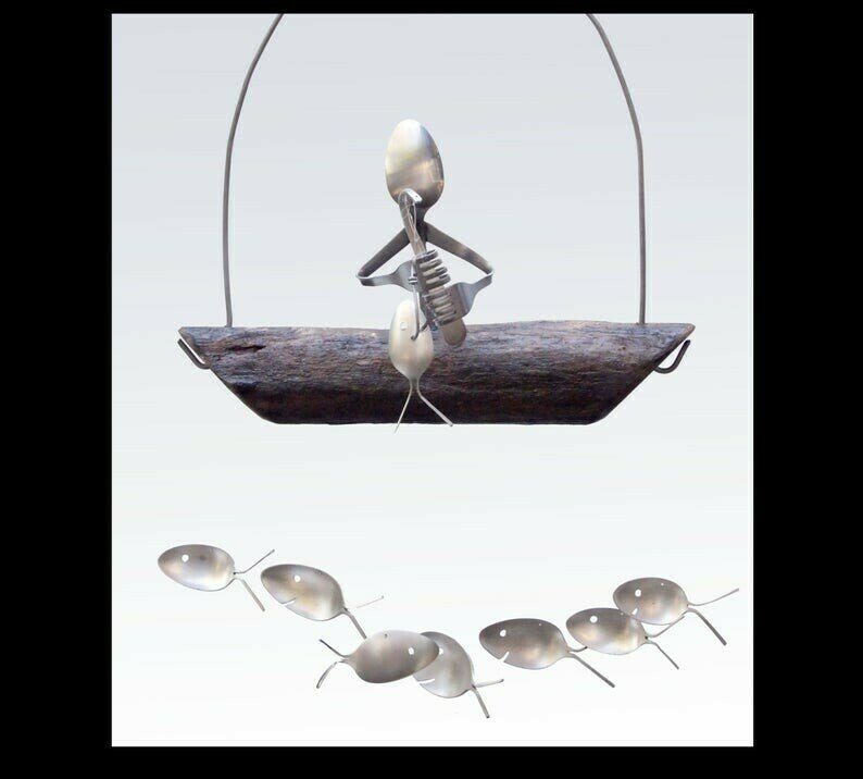 Fishing Man Spoon Fish Sculpture Wind Chime(Buy 2 Get Free Shippin!)