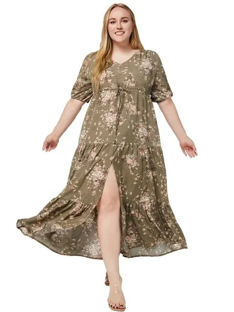 Boho V-neck print loose dress