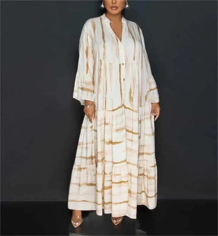 Printed ruffle hem maxi dress 🔥 (Buy 2 Free Shipping)