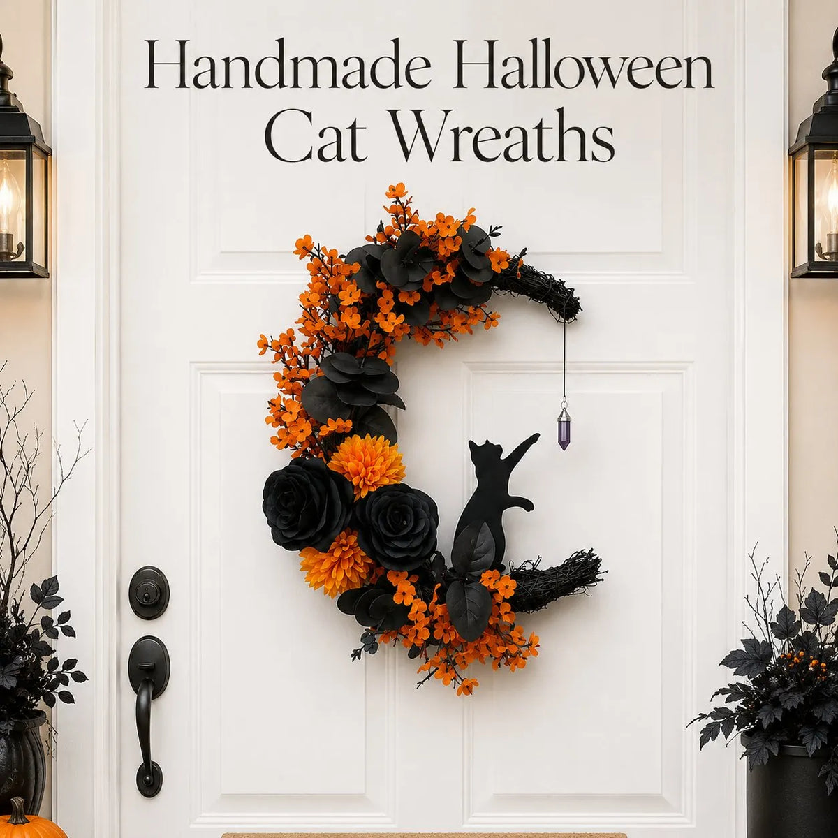 🎉49% OFF - 🐈‍⬛🌙Handmade Halloween Cat Wreath(📦Buy 2 Free Shipping)