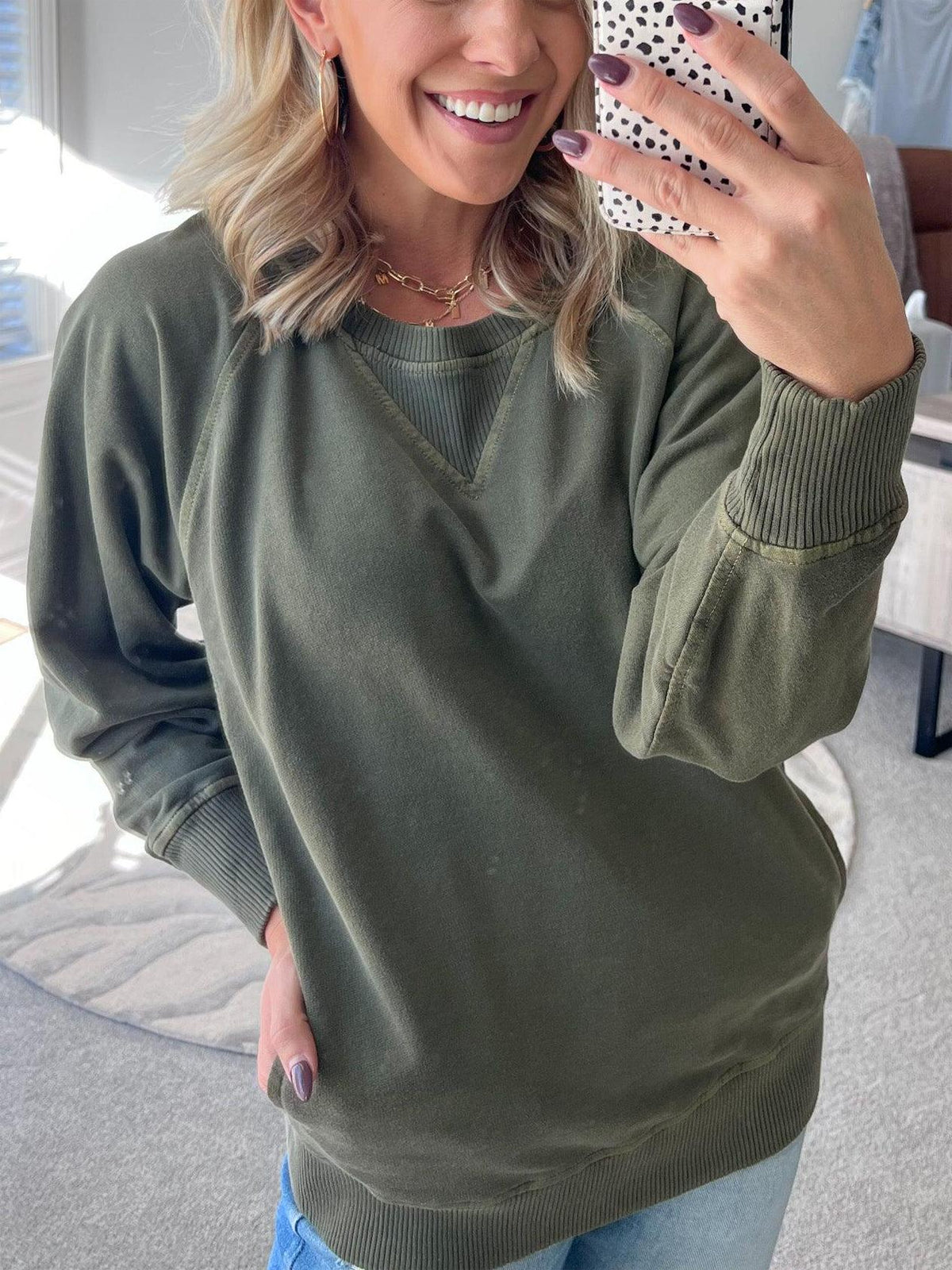 WOMEN'S RIBBED ACCENT POCKETED PULLOVER (BUY 2 FREE SHIPPING)