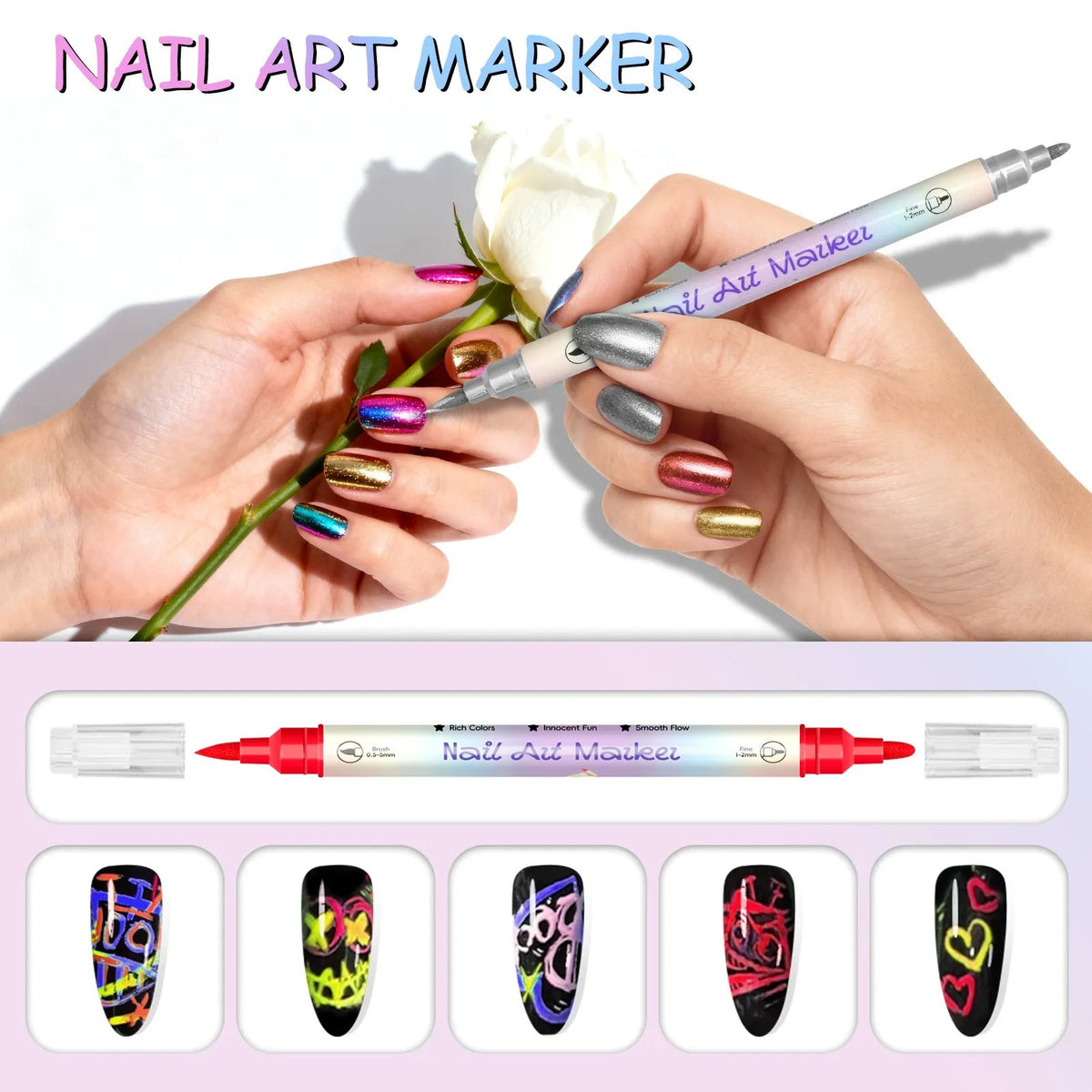 🔥HOT SALE🔥12/24 Colors Nail Art Pens – DIY 3D Markers for Drawing, Dotting & Manicure