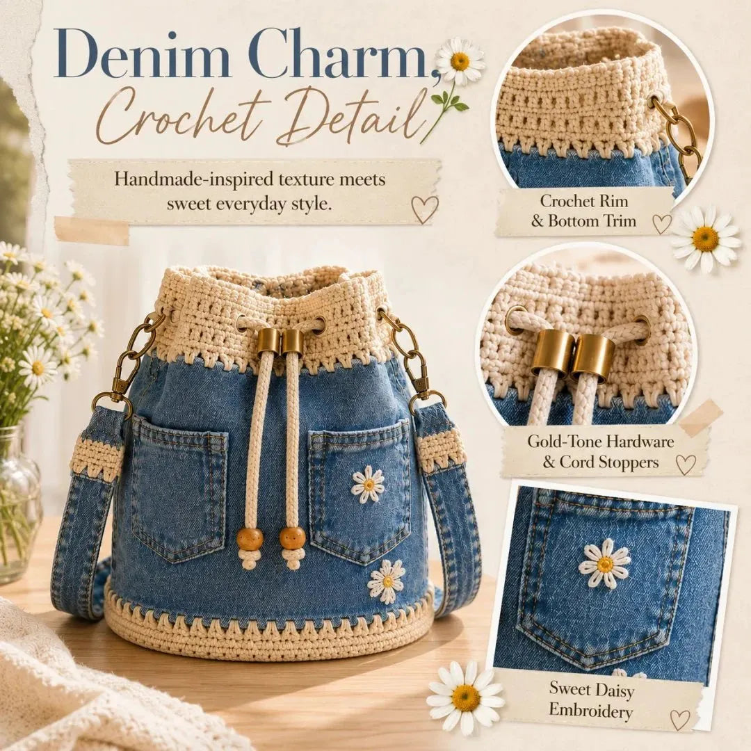 🎉Free Shipping🔥Bestselling 2026! 49% Off!✨👜Handmade Crochet Denim Bucket Bagw