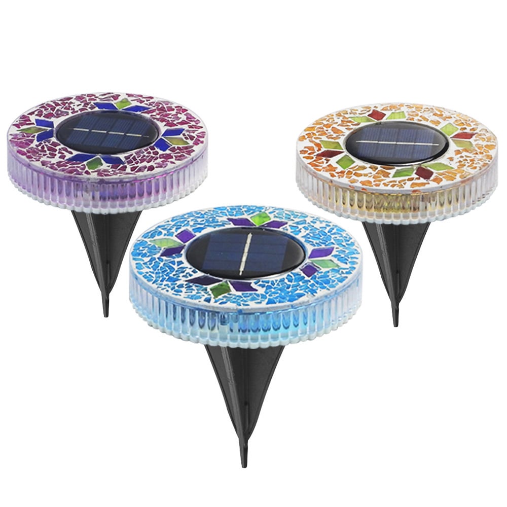 Solar Disk Lights – Handcrafted Mosaic Outdoor LED Waterproof In-Ground & Tabletop Wireless Lighting