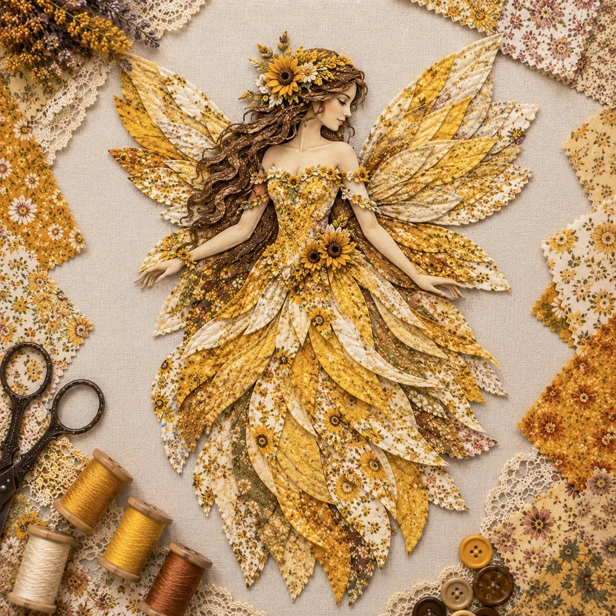 🔥HOT SALE🔥🧚‍♀️🌸 Premium Fairy Patchwork DIY Kit | High-Quality Layered Fabric with Floral Wings DIY Handmade Fantasy Wall Decor ✨15*12cm