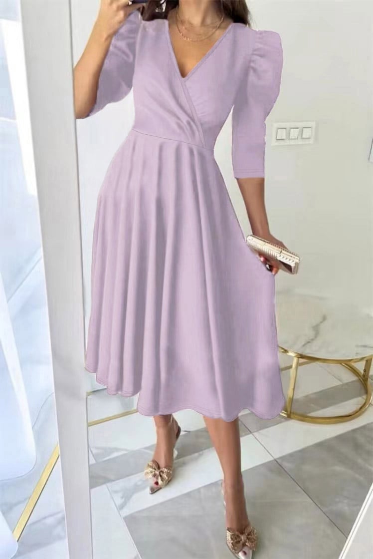 🌸Spring Specials💐 Women's V-Neck Pleated Waist-slimming Midi Dress