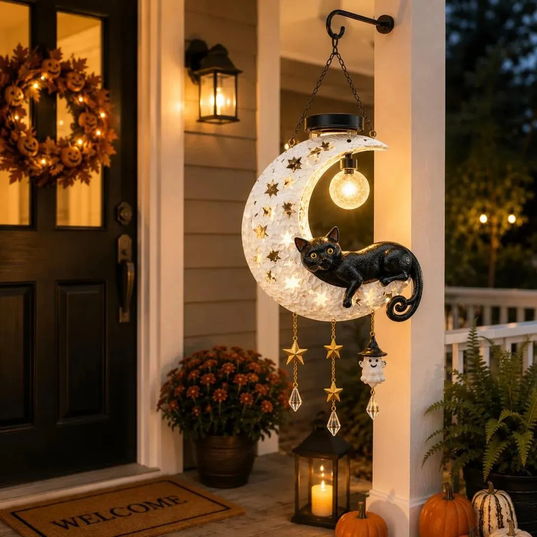 🎉🎃 Halloween Early Bird Sale | 49% OFF Black Cat Moon Solar Lantern🐈‍⬛🌙