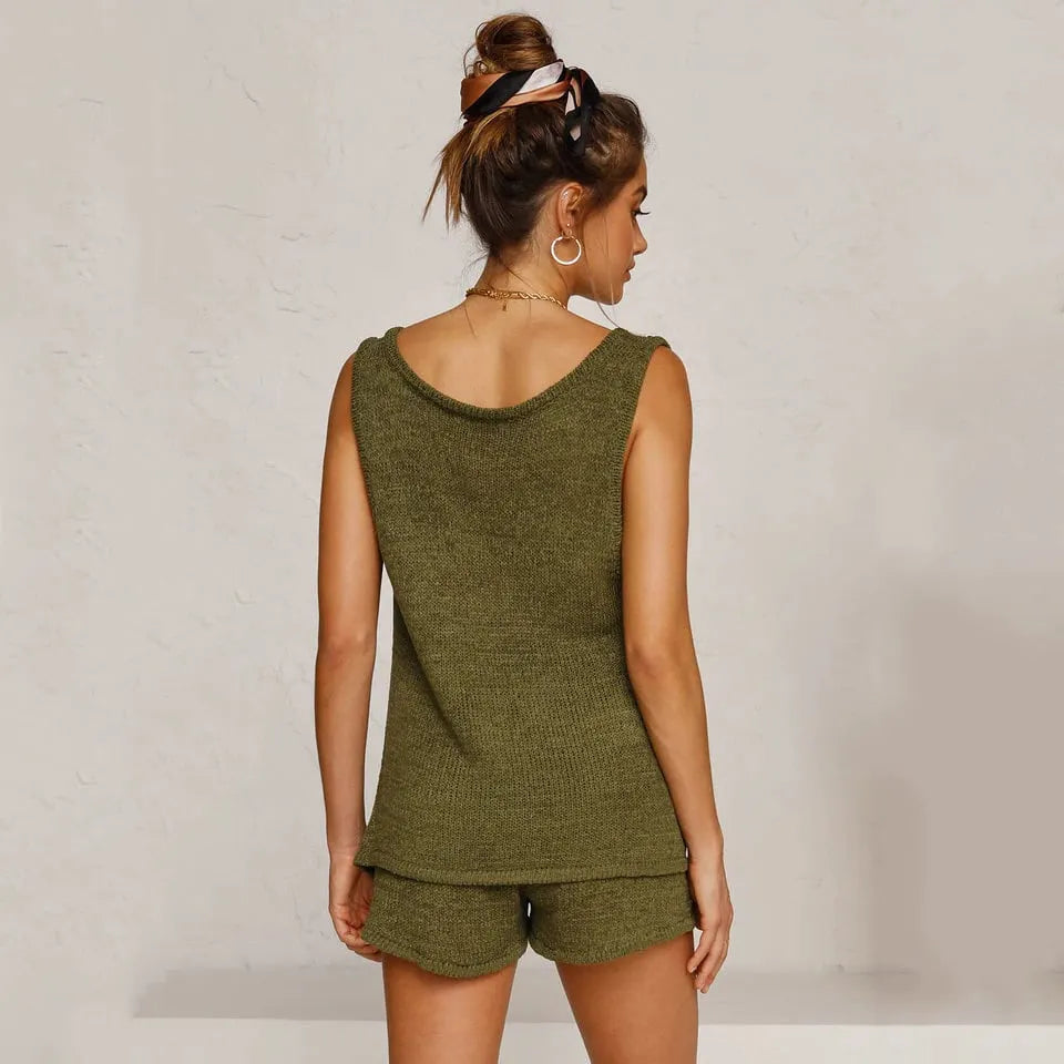 Summer fashion casual deep V-neck vest set