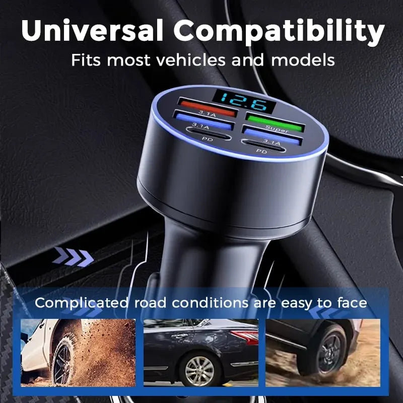 🔥 HOT SALE 🔥📢📢50% OFF !! ⏰6-In-1 Car Fast Phone Charger with Voltage Display