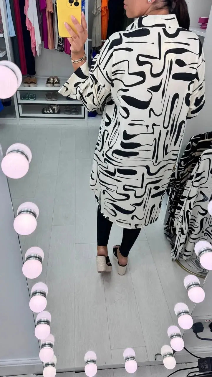 Abstract Print Oversized Shirt- Buy 2 Free Shipping