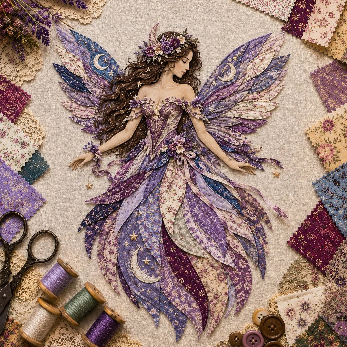 🔥HOT SALE🔥🧚‍♀️🌸 Premium Fairy Patchwork DIY Kit | High-Quality Layered Fabric with Floral Wings DIY Handmade Fantasy Wall Decor ✨15*12cm