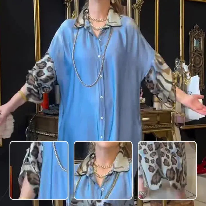 Vintage Leopard Print High-Waisted Maxi Dress with Long Sleeves