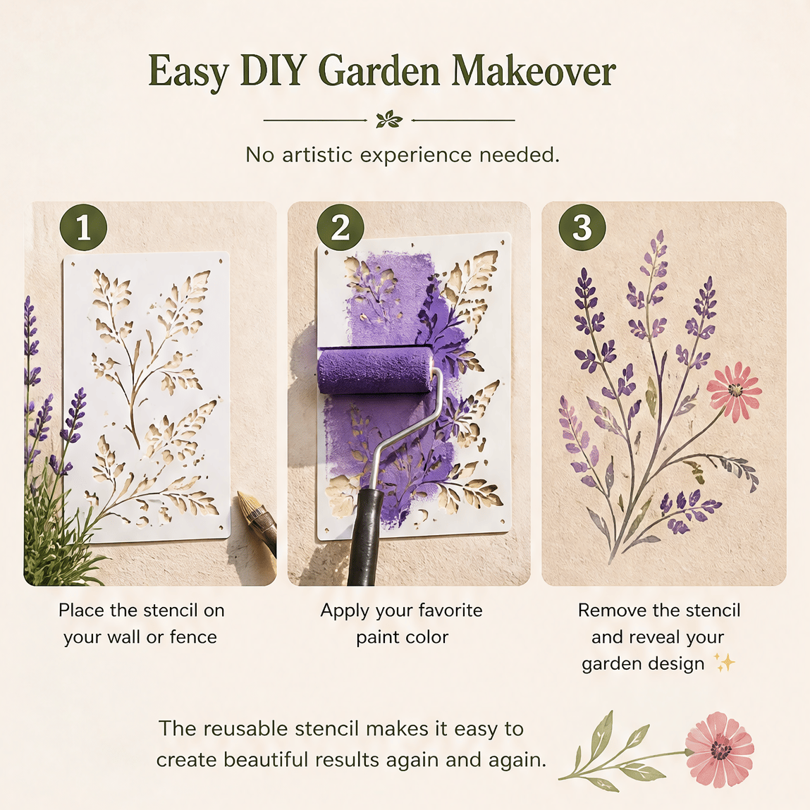 🎉🌿 Garden Wall Stencil, Reusable DIY Kit for Walls, Fences & Patios