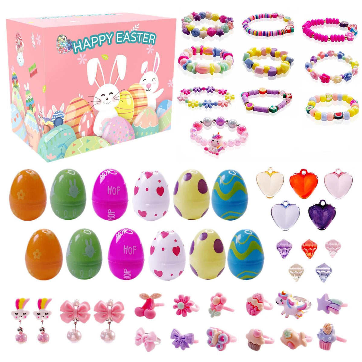 BUY 2 FREE SHIPPING -Easter Eggs Filled With Pull-Back Construction Vehicles, Cute Animals, Dinosaurs, Jewelry pieces and Bunnies