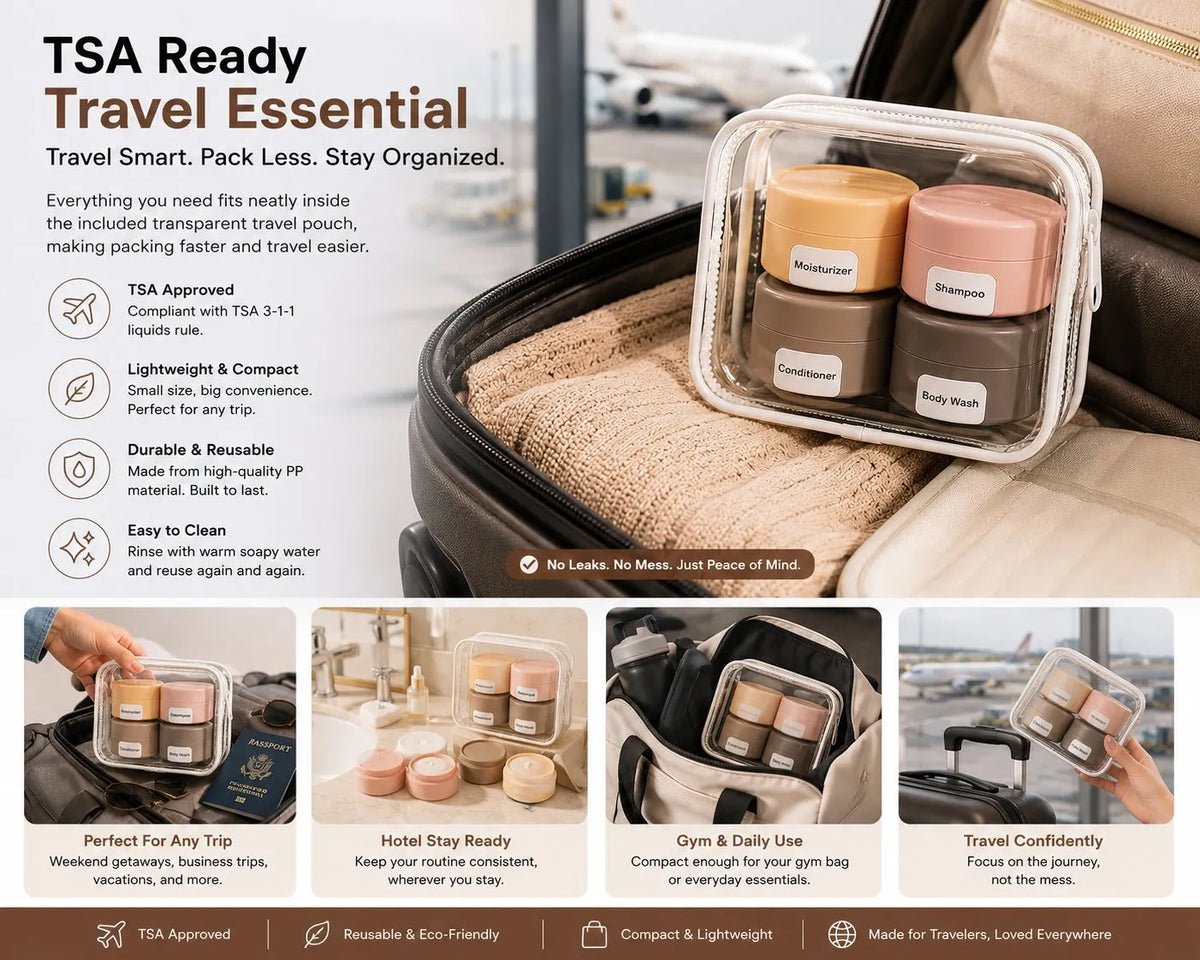 Magnetic Travel Containers Set (4 Pack) 🎁🛡Keep Your Skincare Organized, Leak-Free & TSA Ready Anywhere You Go.